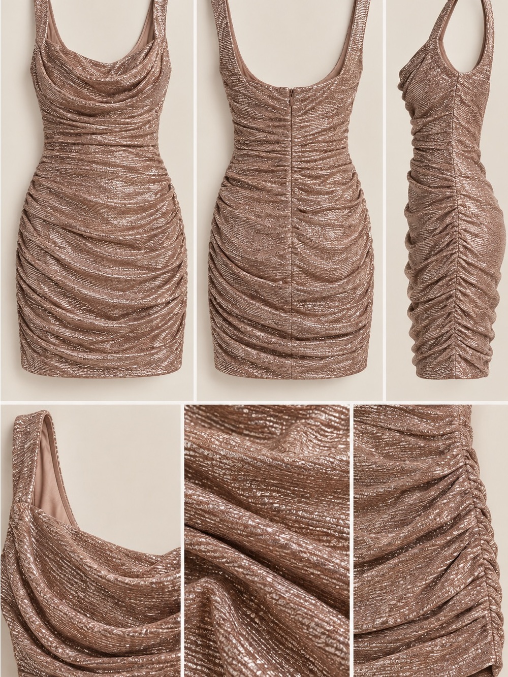 Express Shimmery Rose-Pink Ruched Mini Dress